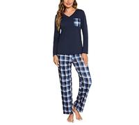 iClosam Pigiama Donna Invernale a Quadri Pigiama Cotone Lungo Pigiami Due Pezzi con Tasche Laterali Comodo Casual per la Casa S-XXL