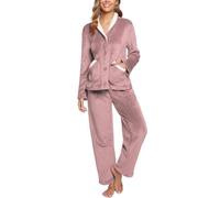 iClosam Pigiama Donna Invernale Flanella Pigiama Felpato Donna Caldo Pigiama Donna Lungo con Scollo a V Pigiami Due Pezzi da Donna Lungo con Bottoni Morbido e Confortevole S-XXL