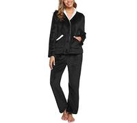 iClosam Pigiama Donna Invernale Flanella Pigiama Felpato Donna Caldo Pigiama Donna Lungo con Scollo a V Pigiami Due Pezzi da Donna Lungo con Bottoni Morbido e Confortevole S-XXL