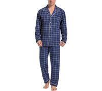 iClosam Pigiama Invernale Uomo Cotone Pigiama da Uomo Quadri o Righe Pigiami Due Pezzi da Uomo Colletto V Pigiama Uomo Lungo con Tasche Laterali Caldo e Morbido S-XXL