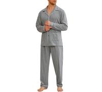 iClosam Pigiama Invernale Uomo Cotone Pigiama da Uomo Quadri o Righe Pigiami Due Pezzi da Uomo Colletto V Pigiama Uomo Lungo con Tasche Laterali Caldo e Morbido S-XXL