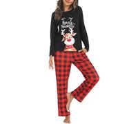 iClosam Pigiama Natalizio da Donna Pigiama Invernale a Quadri Pigiami Natalizi in Cotone Lungo Pigiami Due Pezzi da Donna con Tasche Laterali Regalo di Natale S-XXL