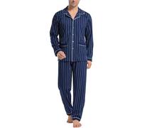 iClosam Pigiama Uomo Invernale a Righe Pigiami Due Pezzi da Uomo Quadri in Cotone Pigiama Uomo Cotone Lungo Colletto V Abbigliamento Casual per la Casa S-XXL