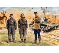 ICM 1/35 SOVIET TANK CREW 1939-1942 1 OFFICER + 2 TANKMEN ACTION FIGURE MILITARE