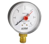Icma 257 Manometro per Acqua ad Attacco Radiale e Attacco Posteriore Filettatura 1/4”, con Indicazione della Pressione Massima, 0 - 6 Bar, Ø 63, Conforme Normative Inail
