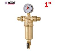 ICMA - Filtro autopulente 1'' in ottone per acqua con bocchettoni M-M, manometro