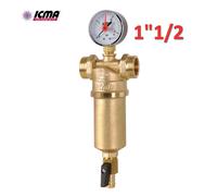 ICMA - Filtro autopulente 1''1/2 in ottone per acqua F-F , manometro e rubinetto