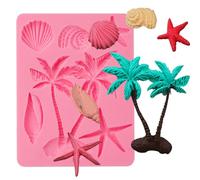 ICOCONG Stampi in silicone in stile hawaiano, decorazione per torte a forma di albero di cocco, con stelle marine, conchiglie, per feste estive, caramelle, topper per cupcake, gomme da masticare,