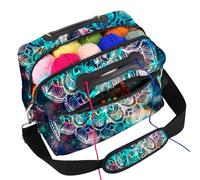 icolor Borsa per uncinetto in maglia, organizer per filati, borsa per filati e filati, per uncinetto, accessori all'uncinetto con tracolla, chiusura lampo, tasche per lavorare a maglia (Mandala)