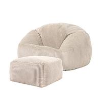 icon Classico Poltrona Sacco con Poggiapiedi, Beige, Velluto a Coste, Pouf Poltrona con Riempimento Incluso, Pouf Sacco, Camera da Letto, Soggiorno, Mobili Soggiorno