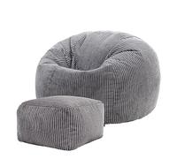 icon Classico Poltrona Sacco con Poggiapiedi, Grigio Scuro, Velluto a Coste, Pouf Poltrona con Riempimento Incluso, Pouf Sacco, Camera da Letto, Soggiorno, Mobili Soggiorno