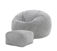 icon Classico Poltrona Sacco con Poggiapiedi, Grigio, Velluto a Coste, Pouf Poltrona con Riempimento Incluso, Pouf Sacco, Camera da Letto, Soggiorno, Mobili Soggiorno