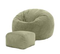 icon Classico Poltrona Sacco con Poggiapiedi, Verde Salvia, Velluto a Coste, Pouf Poltrona con Riempimento Incluso, Pouf Sacco, Camera da Letto, Soggiorno, Mobili Soggiorno