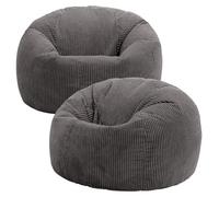 icon Classico Poltrona Sacco, Grigio Scuro, Set da 2, Velluto a Coste, Pouf Poltrona con Riempimento Incluso, Pouf Sacco, Camera da Letto, Soggiorno, Mobili Soggiorno