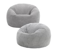 icon Classico Poltrona Sacco, Grigio, Set da 2, Velluto a Coste, Pouf Poltrona con Riempimento Incluso, Pouf Sacco, Camera da Letto, Soggiorno, Mobili Soggiorno
