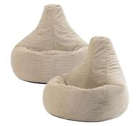 icon Dalton Poltrona Sacco, Beige, Set da 2, Velluto a Coste, Pouf Poltrona con Riempimento Incluso, Pouf Sacco, Camera da Letto, Soggiorno, Mobili Soggiorno