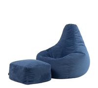icon Dalton Poltrona Sacco con Poggiapiedi, Blu Denim, Velluto a Coste, Pouf Poltrona con Riempimento Incluso, Pouf Sacco, Camera da Letto, Soggiorno, Mobili Soggiorno