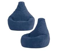 icon Dalton Pouf Bambini, Blu Denim, Set da 2, Velluto a Coste, Poltrona Sacco con Riempimento Incluso, Sedia Bambini, Mobili Camera da Letto