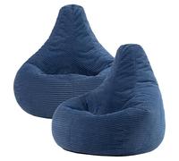 Icon Dalton - Pouf in velluto a coste, colore blu denim, confezione da 2 pezzi, per adulti con imbottitura, bean bag, poltrona lounge, camera da letto, soggiorno, mobili