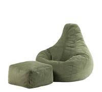 icon Dalton - Pouf reclinabile con poggiapiedi, grande poltrona a sacco per adulti con imbottitura inclusa, comoda sedia, arredamento per soggiorno, camera da letto, colore: verde salvia