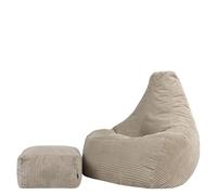 icon Dalton XXL Poltrona Sacco con Poggiapiedi, Beige, Velluto a Coste, Pouf Poltrona con Riempimento Incluso, Pouf Sacco, Camera da Letto, Soggiorno, Mobili Soggiorno