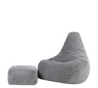 icon Dalton XXL Poltrona Sacco con Poggiapiedi, Grigio, Velluto a Coste, Pouf Poltrona con Riempimento Incluso, Pouf Sacco, Camera da Letto, Soggiorno, Mobili Soggiorno