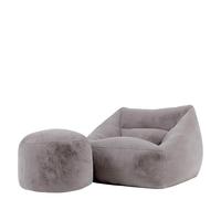 icon Natalia Poltrona a sacco con pouf, grigio chiaro, pelliccia sintetica, grande pouf per adulti con imbottitura inclusa, comoda sedia, poltrona, mobili per soggiorno, camera da letto