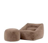 icon Natalia Poltrona a sacco con pouf, marrone moka, pelliccia sintetica, grande pouf per adulti con imbottitura inclusa, comoda poltrona, mobili per soggiorno, camera da letto