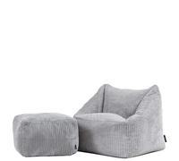 icon Natalia Pouf Bambini con Poggiapiedi, Grigio, Velluto a Coste, Pouf Poltrona, Poltrona Sacco con Riempimento Incluso, Sedia Bambini, Mobili Camera da Letto