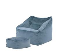 icon Natalia Pouf Poltrona con Poggiapiedi, Azzurro, Sedia Velluto, Grande Pouf Sacco con Riempimento Incluso, Poltrona Sacco, Camera da Letto, Soggiorno, Mobili Soggiorno