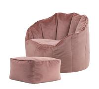 icon Sirena Pouf Poltrona con Poggiapiedi, Rosa, Sedia Velluto, Grande Pouf Sacco con Riempimento Incluso, Poltrona Conchiglia, Camera da Letto, Soggiorno, Mobili Soggiorno
