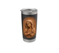 Icona devozionale cattolica Vergine Maria Rilievo Bicchiere termico in acciaio inox doppia parete