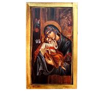 Icona di Gesù Cristo e della Vergine Maria in Legno, Greca Cristiano ortodossa, Fatto a Mano / H2
