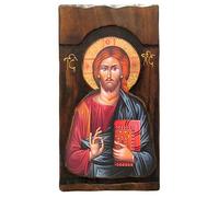 Icona Greca Christian Orthodox Legno Legno di Gesù Cristo/K4