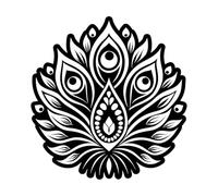 icona in stile glifo del tatuaggio della piuma di pavone Adesivi murali in PVC 67.2x70.2cm Decorazione negozio Nero