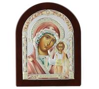Icona Madonna Kazan Colorata bilaminato Valenti Argenti 16x12 cm