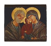 Icona Sant'Anna con Maria e San Gioachino Mezzo Busto Dipinta Romania 31x23 cm