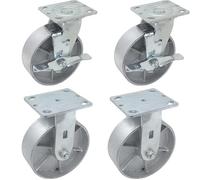 IconCasterWheels 4 rotelle per carichi pesanti in acciaio, 15,2 x 5,1 cm, 4 pezzi, 2 ruote girevoli con freno di stazionamento e 2 ruote superiori rigide, piastra superiore 10,2 x 11,4 cm, portata 2,2
