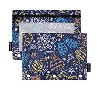 Icone della linea di Doodle di Natale grandi sacchetti con cerniera con finestra trasparente astuccio in plastica finestra trasparente e occhielli tre anelli raccoglitore per la memorizzazione di