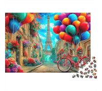 Icone Globali Puzzle 1000 Pezzi Difficile Adulti Torre Eiffel Palloncini Bicicletta Premium Spesse Resistenti Alta Qualità Vivaci Antistress Gioco 38x26cm/1000pz