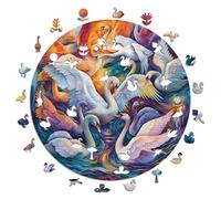 Iconic Puzzles-Cigni Maestosi Animali Fantasy Puzzle in Legno, Colore Per adulti e Bambini, L, 600 Pcs, 100% Sostenibile