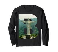 Iconico Brasile Paesaggio Cristo Redentore Lettera B Maglia a Manica