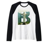 Iconico Brasile Paesaggio Cristo Redentore Lettera B Maglia con Maniche Raglan