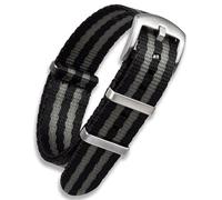 Iconico cinturino per orologio in nylon a doppio passaggio, 18 mm, 20 mm, 22 mm, lunghezza standard e XL extra lungo, strisce grigie e nere, cinturino in morbido tessuto intrecciato per cintura di