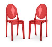 Iconik Interior Ghost Style - Set di 2 sedie da pranzo trasparenti Victoria Queen, colore: Rosso trasparente