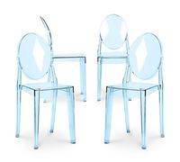 Iconik Interior Ghost Style - Set di 4 sedie da pranzo trasparenti Victoria Queen, colore: Blu trasparente