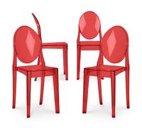 Iconik Interior Ghost Style - Set di 4 sedie da pranzo trasparenti Victoria Queen, colore: Rosso trasparente