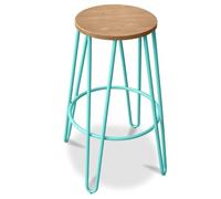 Iconik Interior Hairpin Style - Sgabello rotondo, design industriale, in legno e metallo, 66 cm, colore: verde pastello