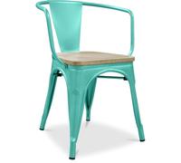 Iconik Interior Industrial Style Sedia da pranzo con braccioli - Design industriale - Legno e acciaio - Nuova edizione - Stylix Verde pastello