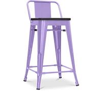 Iconik Interior Stylix - Sgabello da bar design industriale con schienale in legno e acciaio, 60 cm, colore: Viola pastello